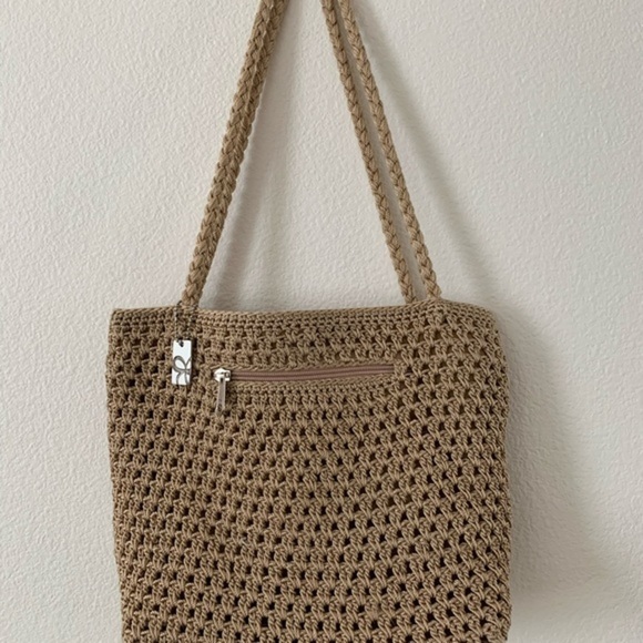 Lina Elegant Tan Crochet Tote Bag - Picture 1 of 7